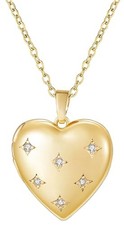 Love Heart Locket Necklace that Holds Pictures Photo Locket Gold-plated 6 CZ