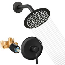 Black Shower Head And Faucet Set Complete With Valve Shower Fixtures With 6 Inch