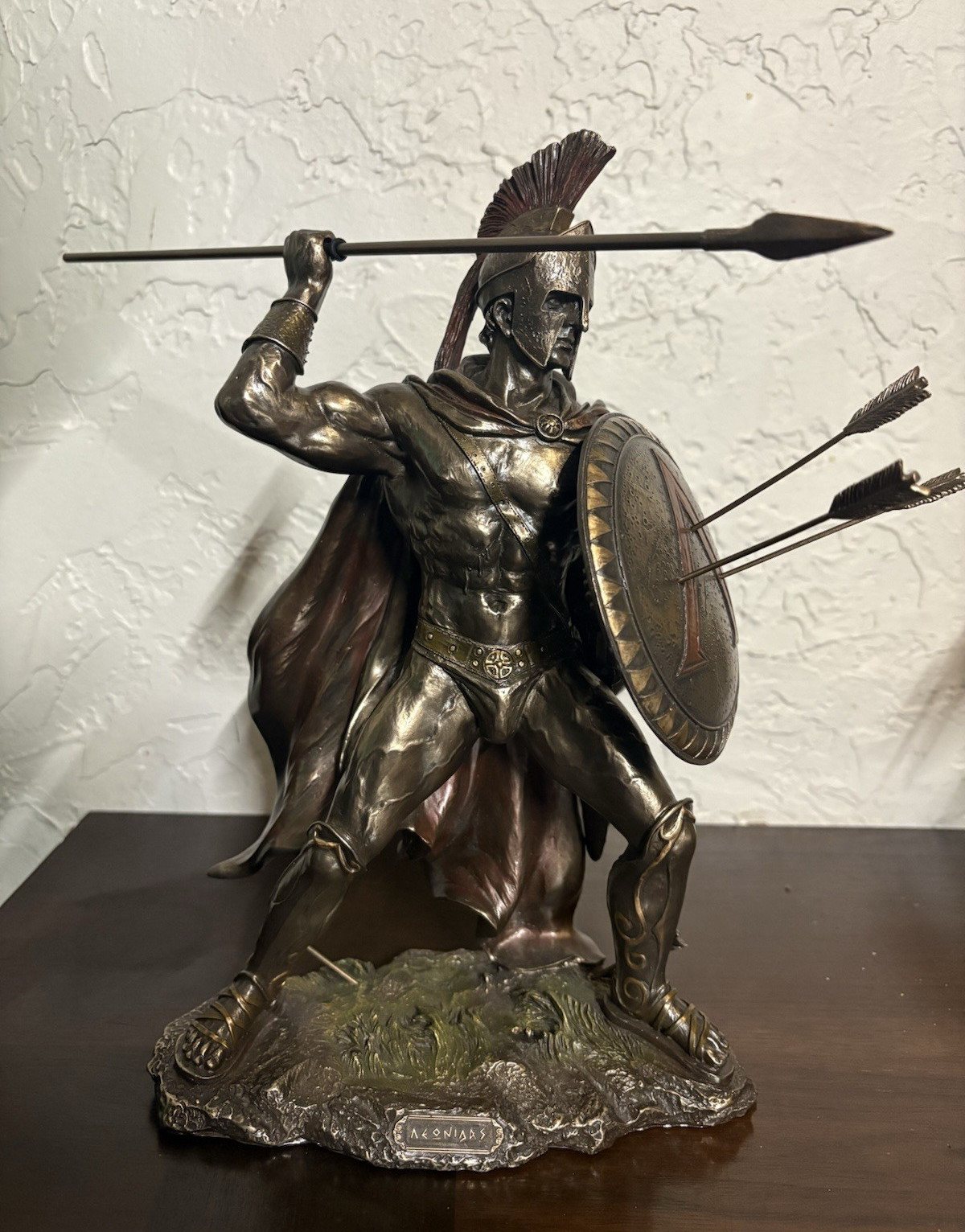 12.75” Leonidas Spartan Warrior Resin Large Figurine Antique Bronze Finish