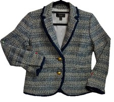 J. Crew Tweed Women  s Navy Blazer Size 6 Fringe Hem Sophisticated Suit Jacket