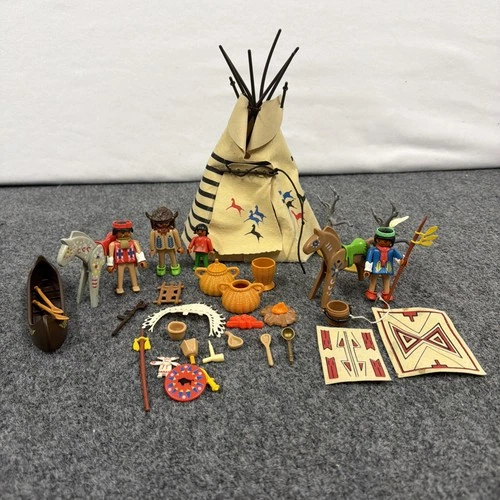 Vintage Playmobil 3733 Native American Indian Camp - Incomplete W/ Extras