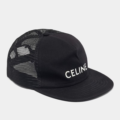 Celine Black Logo Print Cotton Tucker Cap L