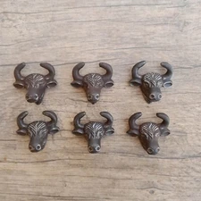 6pcs Vintage cast iron cow face shape cabinet drawer door knobs screen handles
