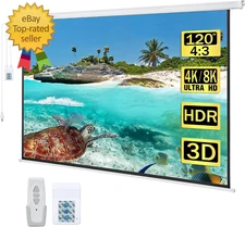 120" Motorized Projector Screen Electric Diagonal Automatic Projection 4:3 HD Mo