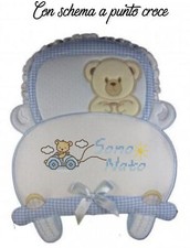Fiocco nascita orsetto con inserto di tela Aida