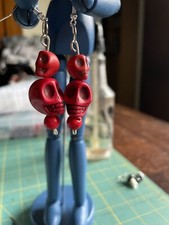 Red Beaded Skull Earrings