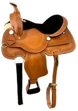 Economy style horse saddle with smooth finish and zig zag tooled border 16"