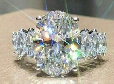 5.50 TCW Oval Moissanite Unique Design Engagement Ring In 14k White Gold Finish
