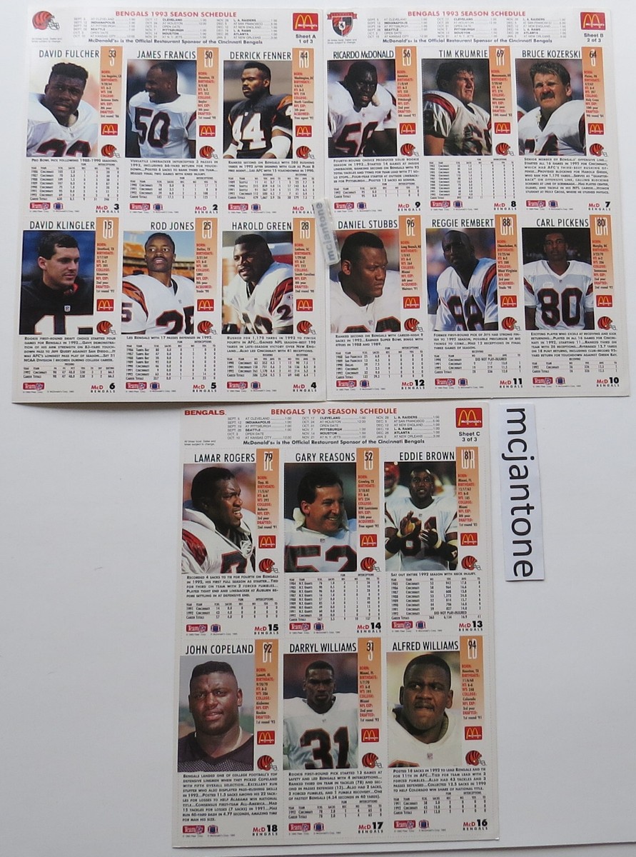 McDonald's 1993 NFL GAMEDAY TRADING CARDS Football 3 Sheet Set