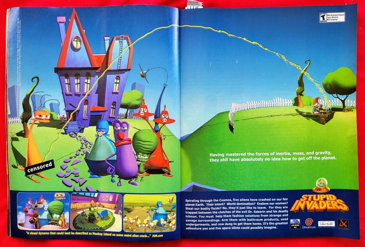 RARE! 2001 STUPID INVADERS Dreamcast PC Video Game - 2pg