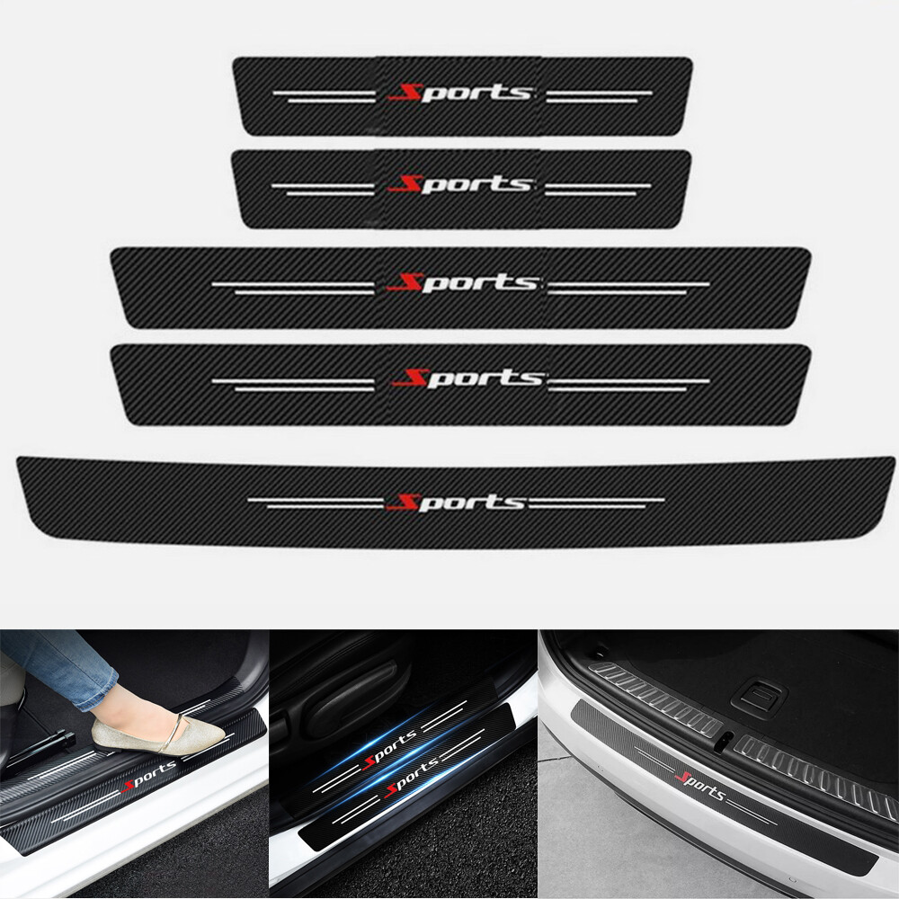5X Car Scuff Plate Carbon Fiber Look Door Sill Cover Panel Step Protection Guard