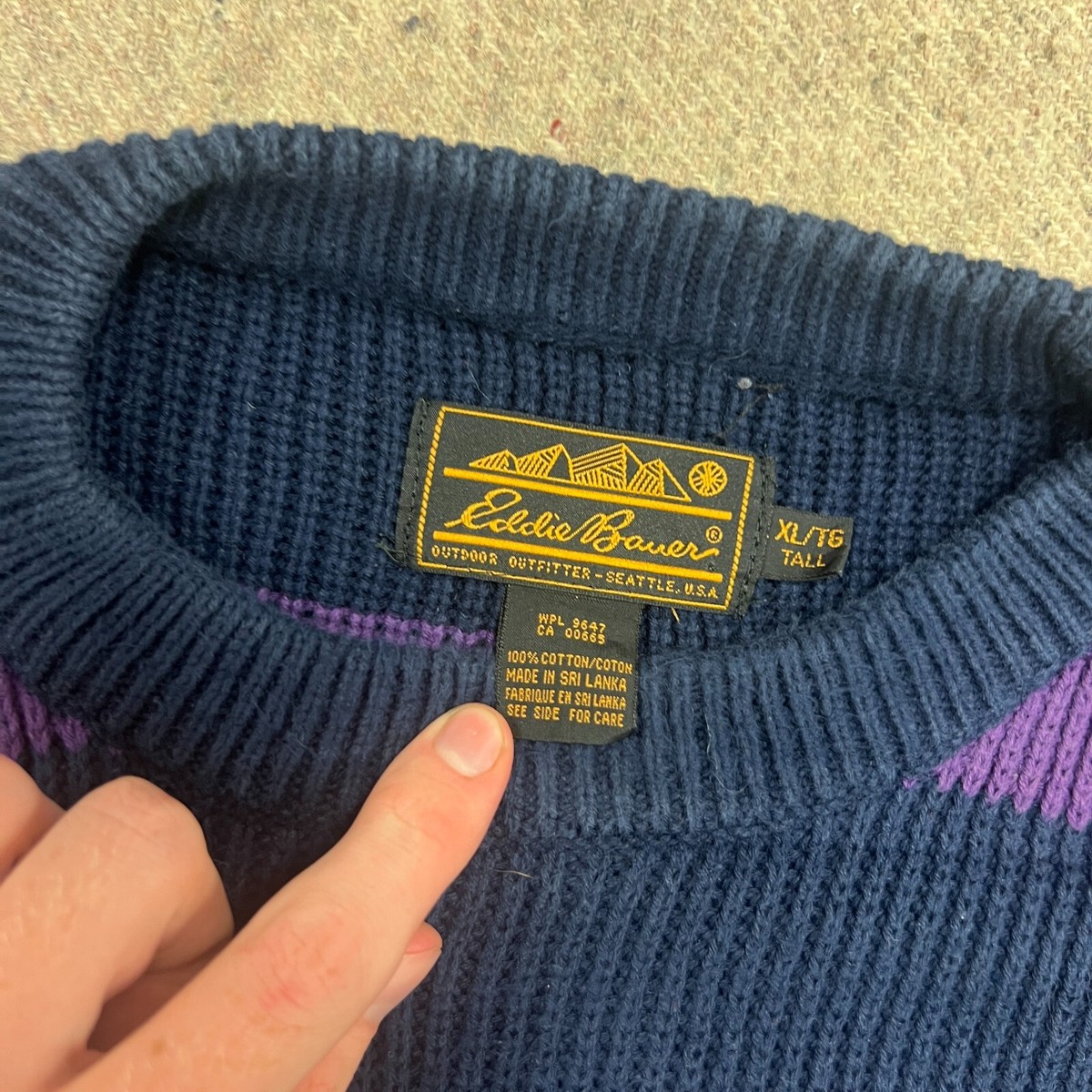Vintage Eddie Bauer Striped Sweater Mens XL Tall Purple