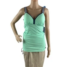 Free Country Track Stripe Tankini Swim Top Mint Green Size S