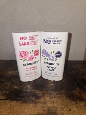 LOT (2) SCHMIDT'S NATURAL DEODORANT 48 HR (ROSE & VANILLA) & (LAVENDER & SAGE)