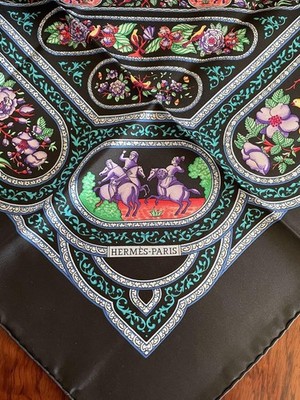 Hermès Carré 90 Qalamdan HERMES Carre 90 QALAMDAN Silk Scarf Black Women | eBay