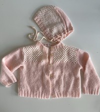 VINTAGE Hand Knit/ Crochet Infant Sweater Handmade Sweater Bonnet 9-12 Months