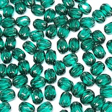 20pcs Teal Faceted Fire Polished Oval Cathedral Czech Glass Beads 6x4mm - GB943