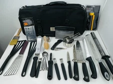 Mercer Culinary School Knife & Kitchen Tool Set W/ Carrying Case + Extras 32 Pcs