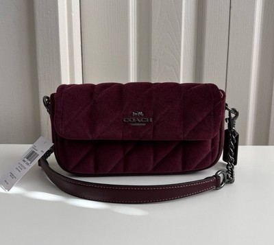 NWT Coach Hailey Flap Bag With Quilting Gunmetal/Burgundy CCE13