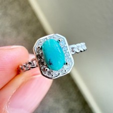 925 Sterling Silver Ring Turquoise 5x3mm Natural Blue Gemstone Zircon Women