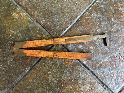 Antique Stanley No 32 ?? Boxwood & Brass Folding Carpenter Rule w/ Caliper