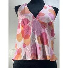 Moda International Silk Halter Top Pink Orange Polka Dot Y2K Party