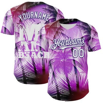 Custom Purple White-Dark Purple 3D Pattern Design Gradient Miami Cityscape Hawai