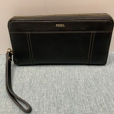FOSSIL Black Leather JORI Zip Around Wallet Clutch-NEW with Tag