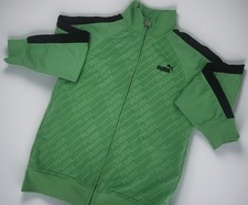 PUMA Boys Track Jacket Green Black S Polyester Zip Logo Full Zip Pockets