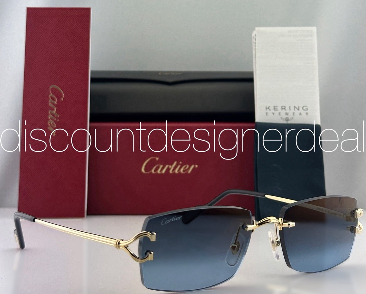 Cartier Rimless Square Sunglasses Gold Blue Gradient Lens 56mm 
