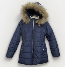 Tommy Hilfiger Girls Fleece Lined Puffer Jacket Fur Hood Winter Coat Sz L 12/14