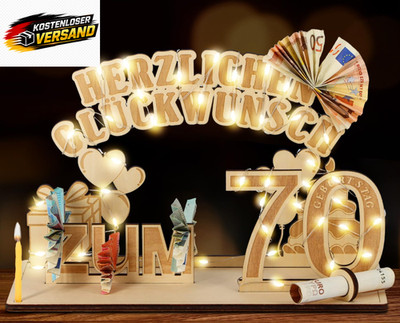 Giftota Original 70. Geburtstag Geldgeschenke Holz Mit LED Lichterkette, Geschen
