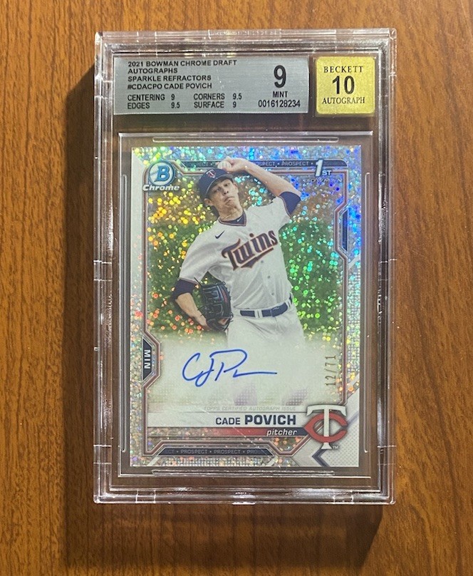 2021 Cade Povich 1st Bowman Chrome Sparkle Refractor Auto /71 BGS 9 MINT