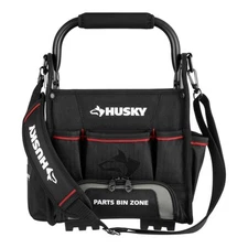Husky Tool Tote Bag 10in Heavy Duty Tool Organizer Parts Bin Shoulder Strap