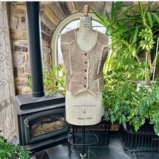 Vintage Suede and Shearling Sheepskin Vest with Leather Wrapped Buttons