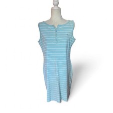 Lauren Ralph Lauren Blue White Striped Sleeveless Henley Cotton Dress Large