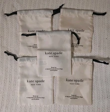 Kate Spade Medium Drawstring Jewelry Pouch Lot of 5 Cream Dust Bags 6" x  4.5"