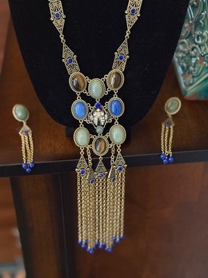 Heidi Daus Long Scarab Necklace & Omega Earring Set! Stunning & Perfect!