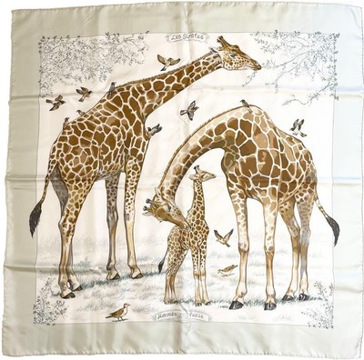 HERMES Schal LES GIRAFES Carre 90 Seide ROBERT DALLET grün Etikett ohne...
