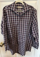 MICHAEL KORS Men  s Dress Shirt 16.5 32/33 Purple  Grey Buttons Plaid Checkers
