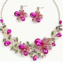 JEWELRY SET- ROSE Jewelry Set - Colorful Necklace  Earrings, Rhinestone