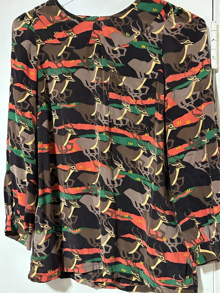 Blusa de seda vintage MARC JACOBS estampado de ciervos impala para mujer talla 4 Foto 3 de 4