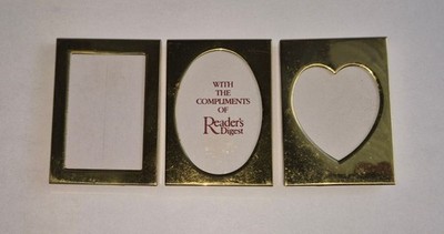 Mini Gold-Tone Brass Picture Frames Set Of 3 - Rectangle Oval & Heart Shapes