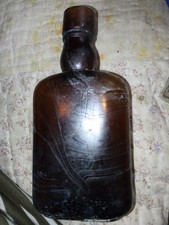 Antique Brown Glass Flask Rectangular Pre-1900 Collectible Historic Era Bottle