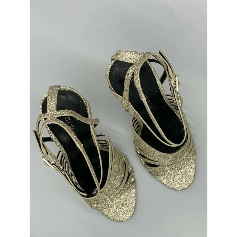 Little Mistress Glitter Strappy High Heels Gold Silver Ankle Strap Size 7 image 3