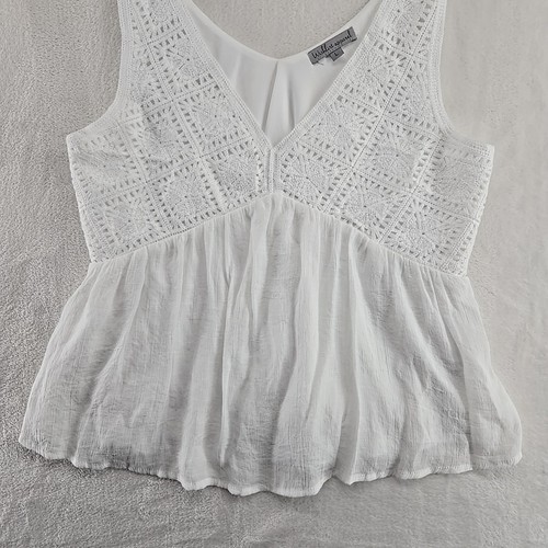 Y2K Babydoll Top Size Large White Crochet Knit Romantic Coquette Cottagecore - Picture 4 of 12