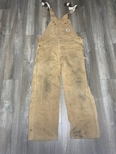 Carhartt Beige Canvas Duck Workwear Bib Overalls Coveralls Unisex
