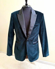 Abercrombie  Fitch Men's Black Velvet Tuxedo Jacket 40S One Button Satin Lapel