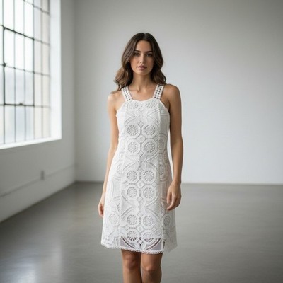 Alexis White Guipure Lace Mini Dress Sleeveless Square Neck Backless Size XS