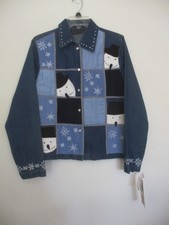 Life Style Womens Denim Winter Themed Jacket With Snowmen And Snowflakes, Size M
